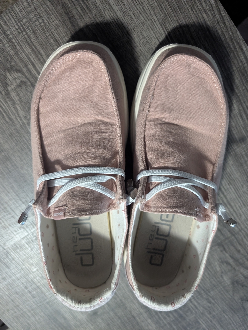 Hey Dude Blush Pink Canvas Slip-On Loafers with White Elastic Laces